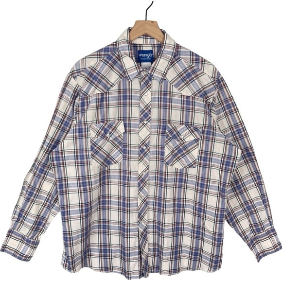 Vintage Wrangler Shirt Mens XL Western Pearl Snap Plaid Long Sleeve Pointed Yoke - Picture 1 of 9